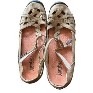 Jambu Air Vent 360 Womens Tan Leather "Xterra" T Strap Comfort Mary Jane Sandals